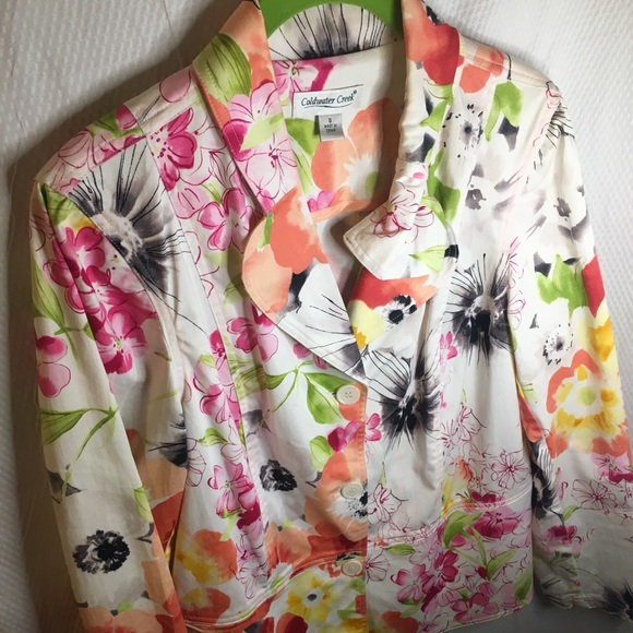 Coldwater Creek | Women’s Colorful Floral Print Pea Coat Jacket - Picture 3 of 16